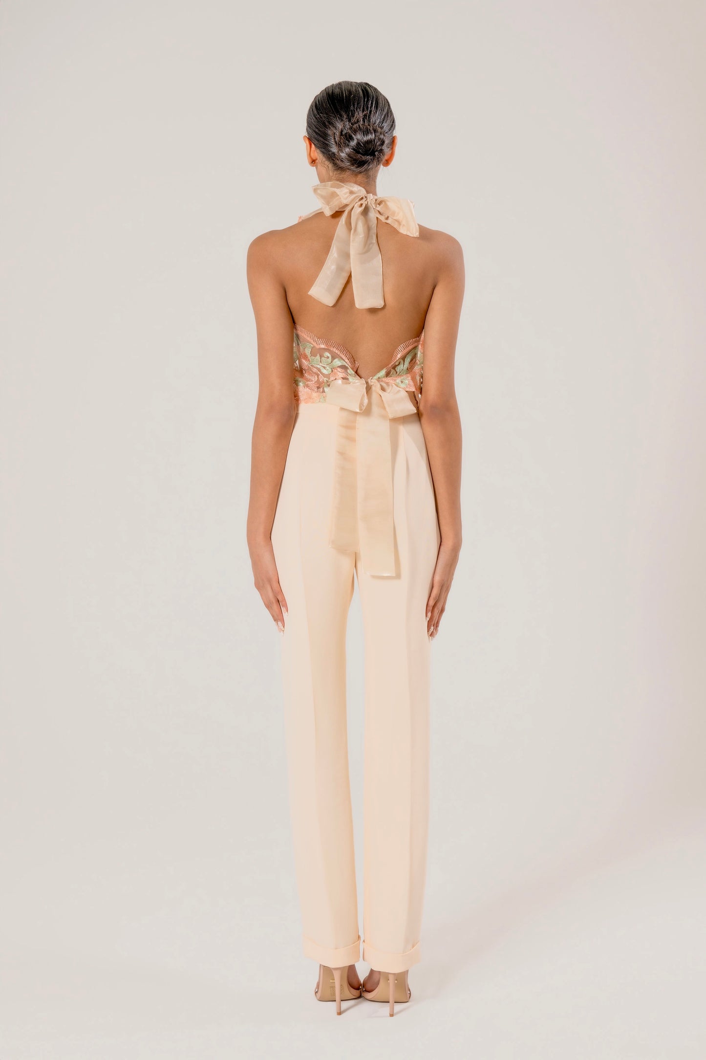 Floral Blouse and Cream Trousers Look