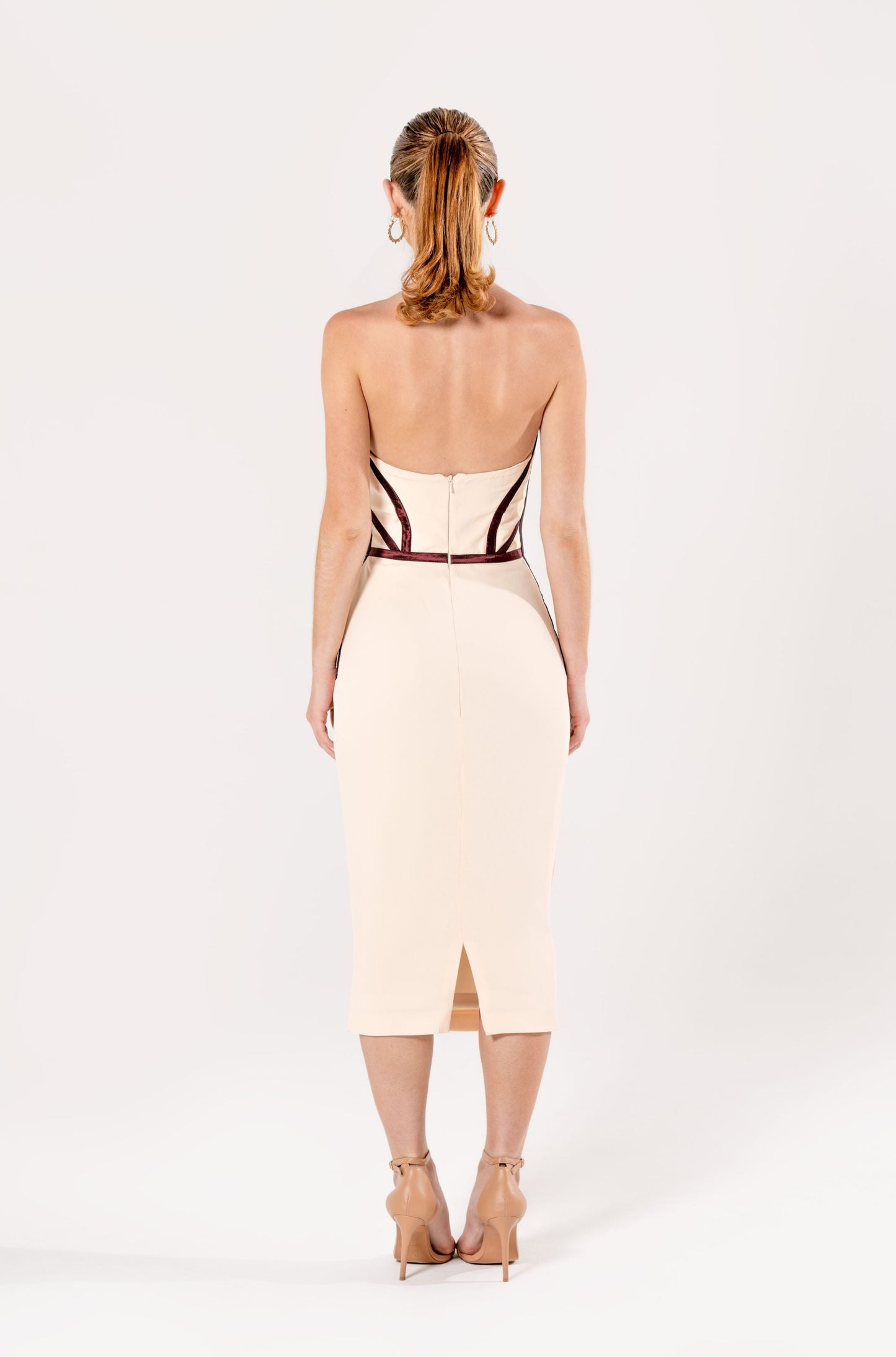 Nude & Maroon Midi Dress