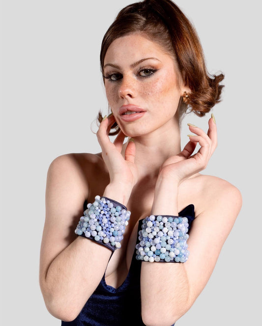 Blue Agate Statement Cuff Bracelet Pair
