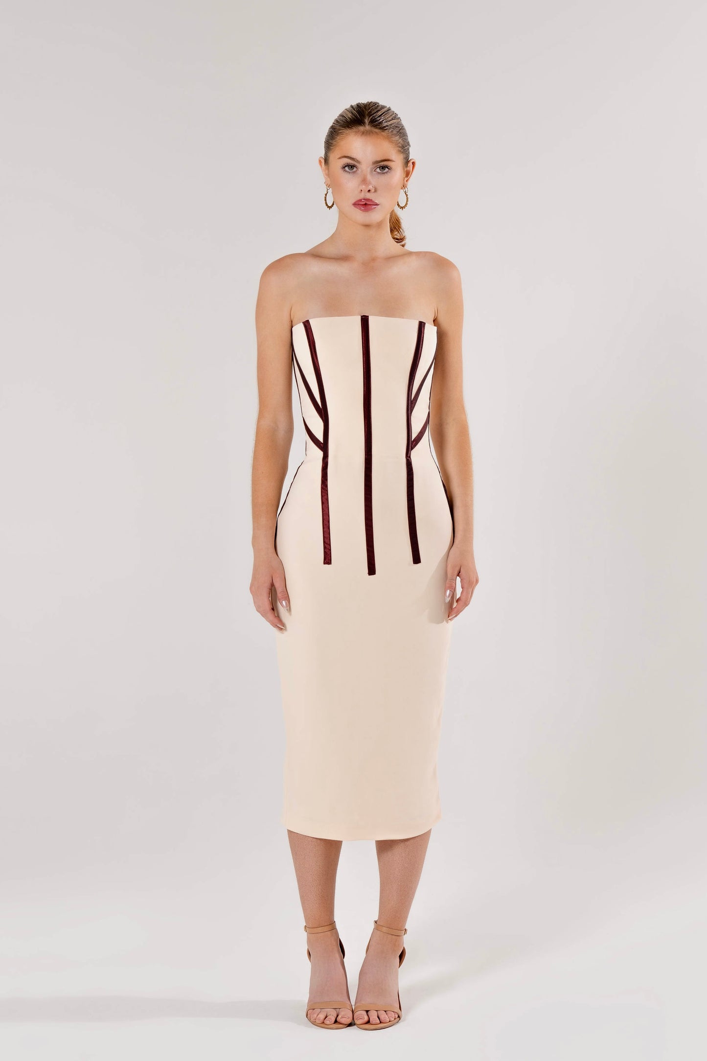 Nude & Maroon Midi Dress