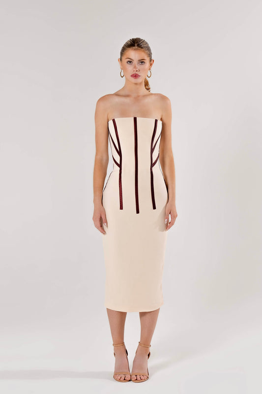 Nude & Maroon Midi Dress