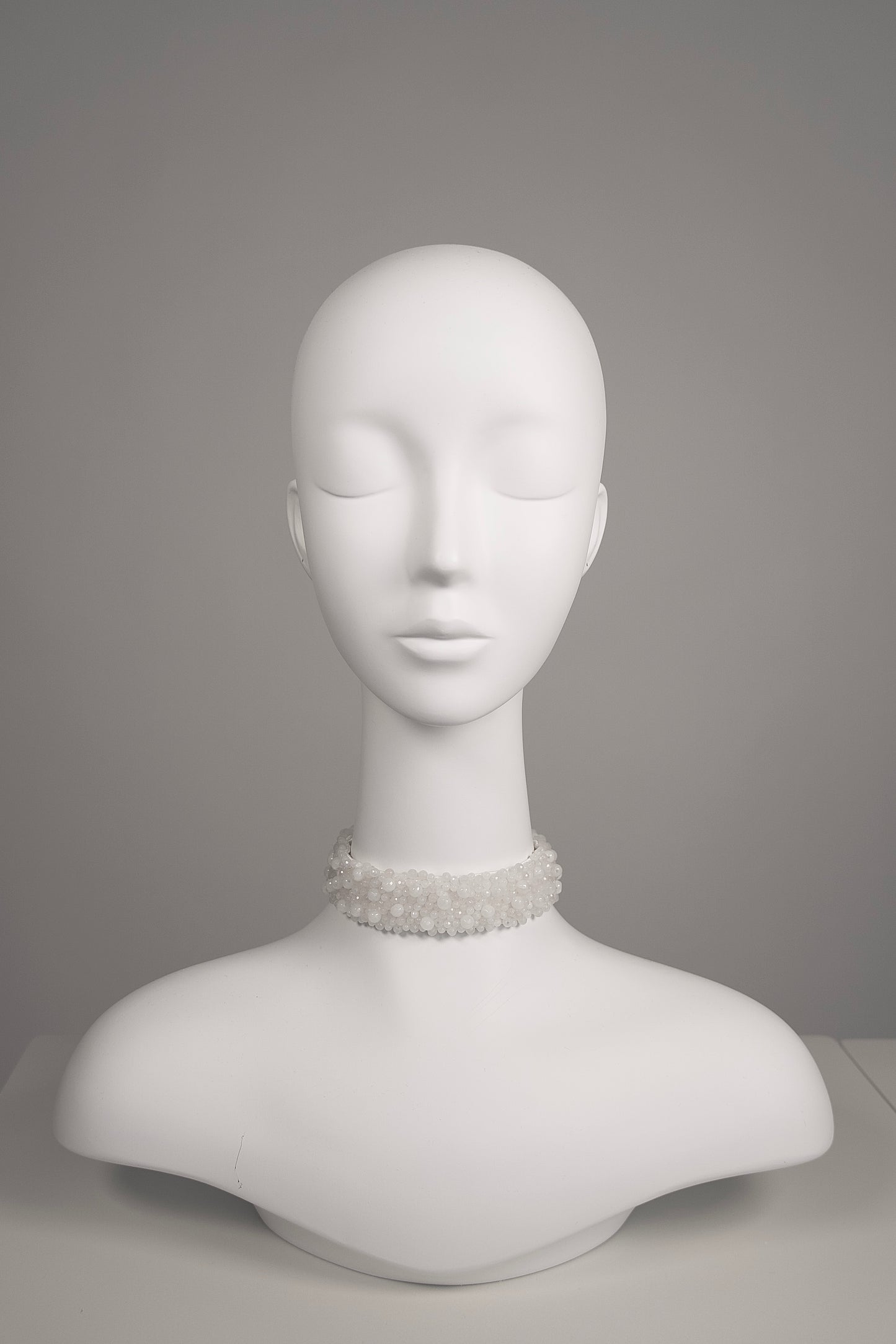White Agate Hand-Beaded Choker Necklace