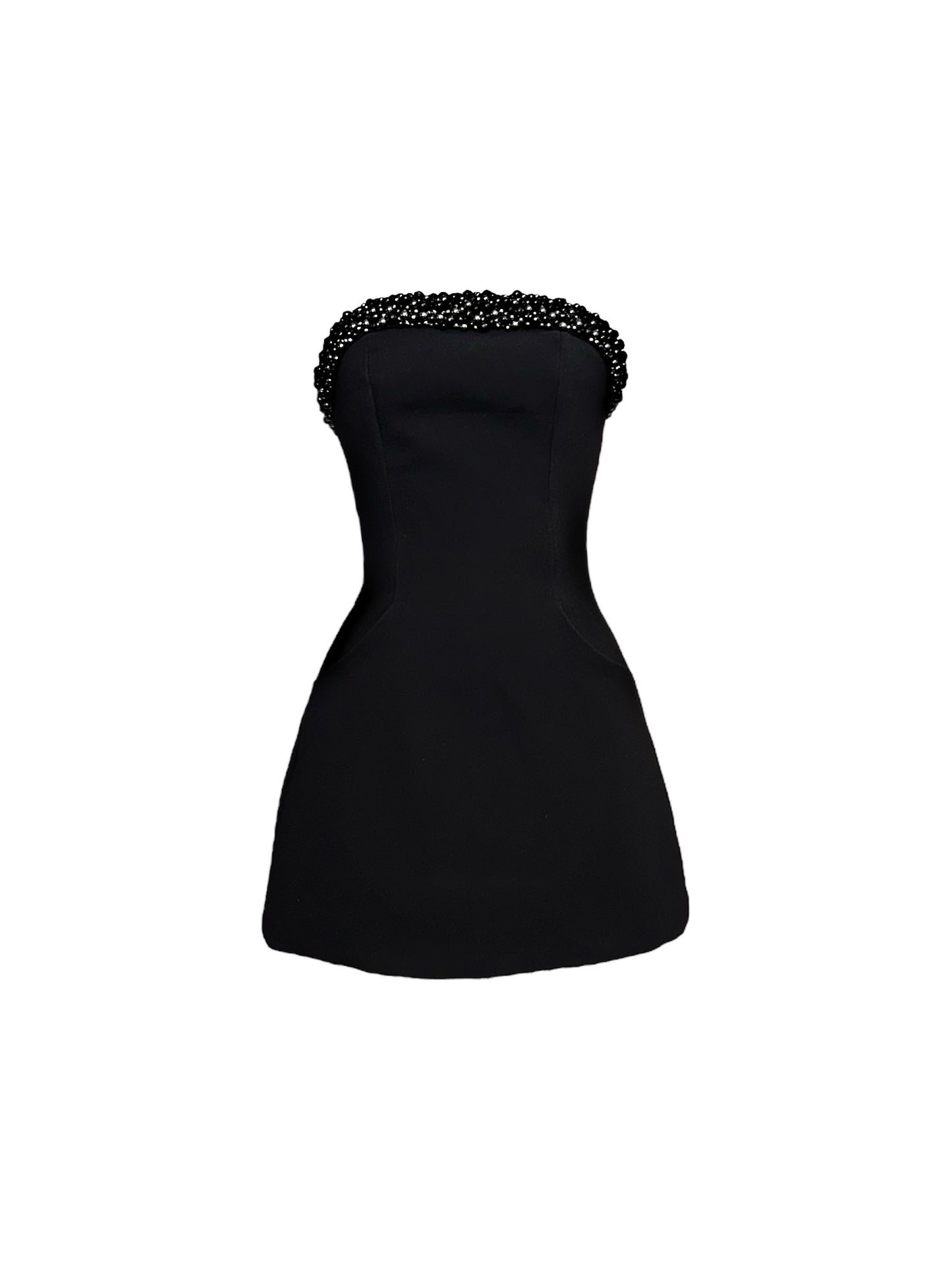 Black Onyx & Hematite Hand Embroidered Mini Dress with Pockets