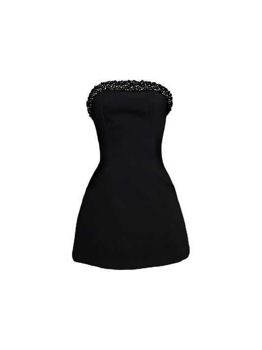 Black Onyx & Hematite Hand Embroidered Mini Dress with Pockets