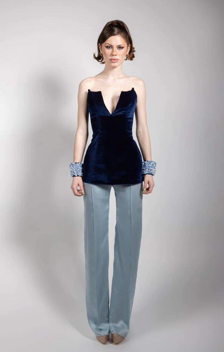 Navy Blue Velvet Corset