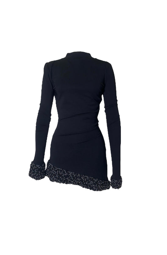 Long Sleeve Embroidered Mini Dress LBD SHOW PIECE