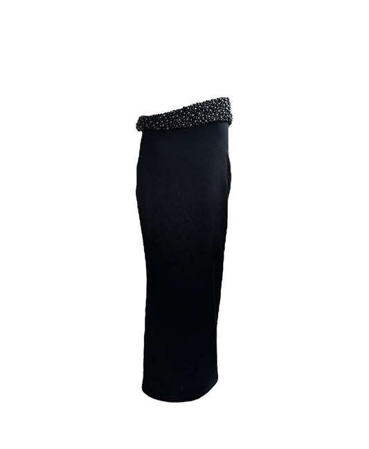 Asymmetrical Mid to Low Waist Hematite & Onyx Maxi Skirt