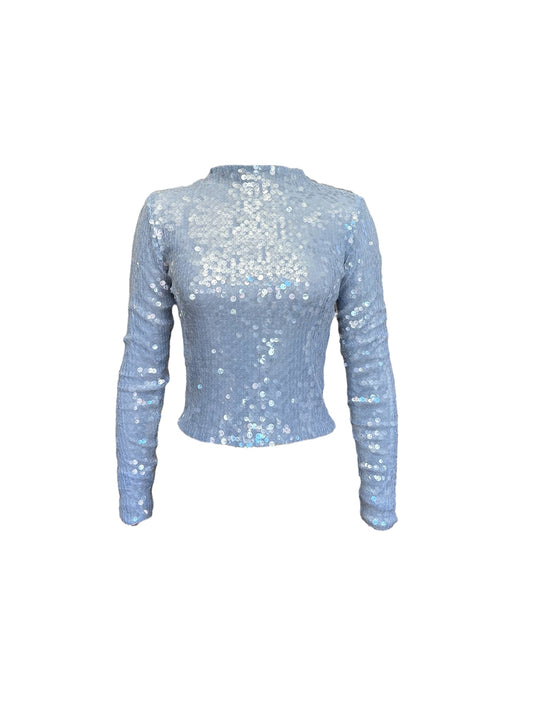 Dusty Blue Sequin Mock Neck Long Sleeve