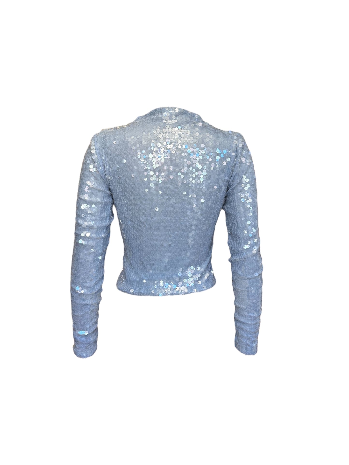 Dusty Blue Sequin Mock Neck Long Sleeve