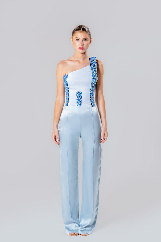 Blue Agate Top & Silk Trouser Runway Look
