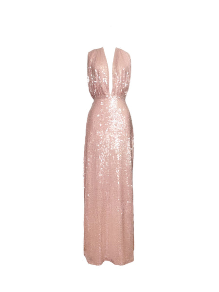 Mauve Sequins Halter Maxi Dress XS_____________Ships in 4-6 Weeks