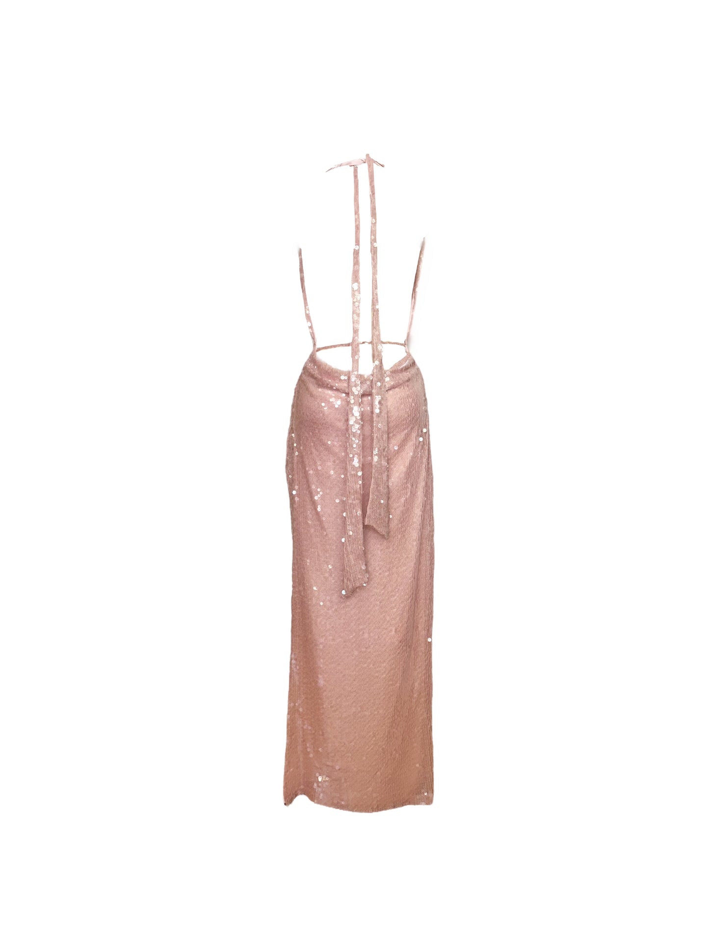 Mauve Sequins Halter Maxi Dress