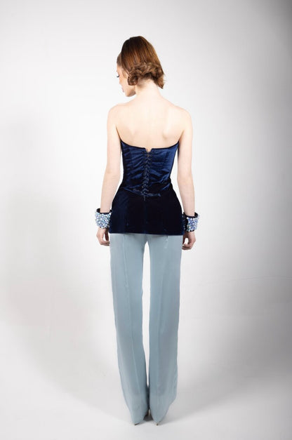 Navy Blue Corset Runway Look