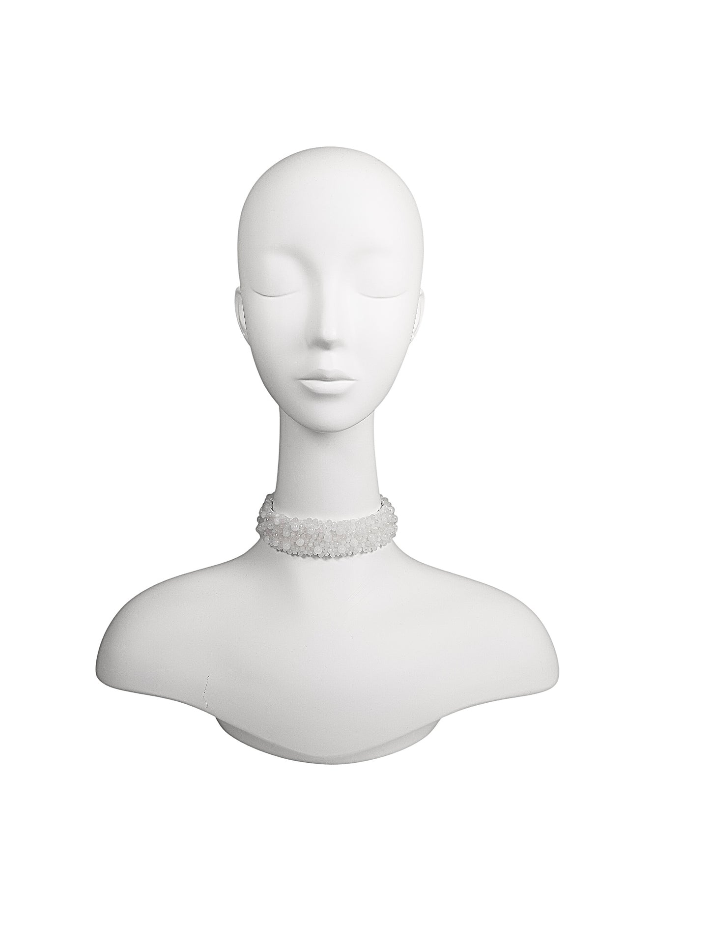 White Agate Hand-Beaded Choker Necklace