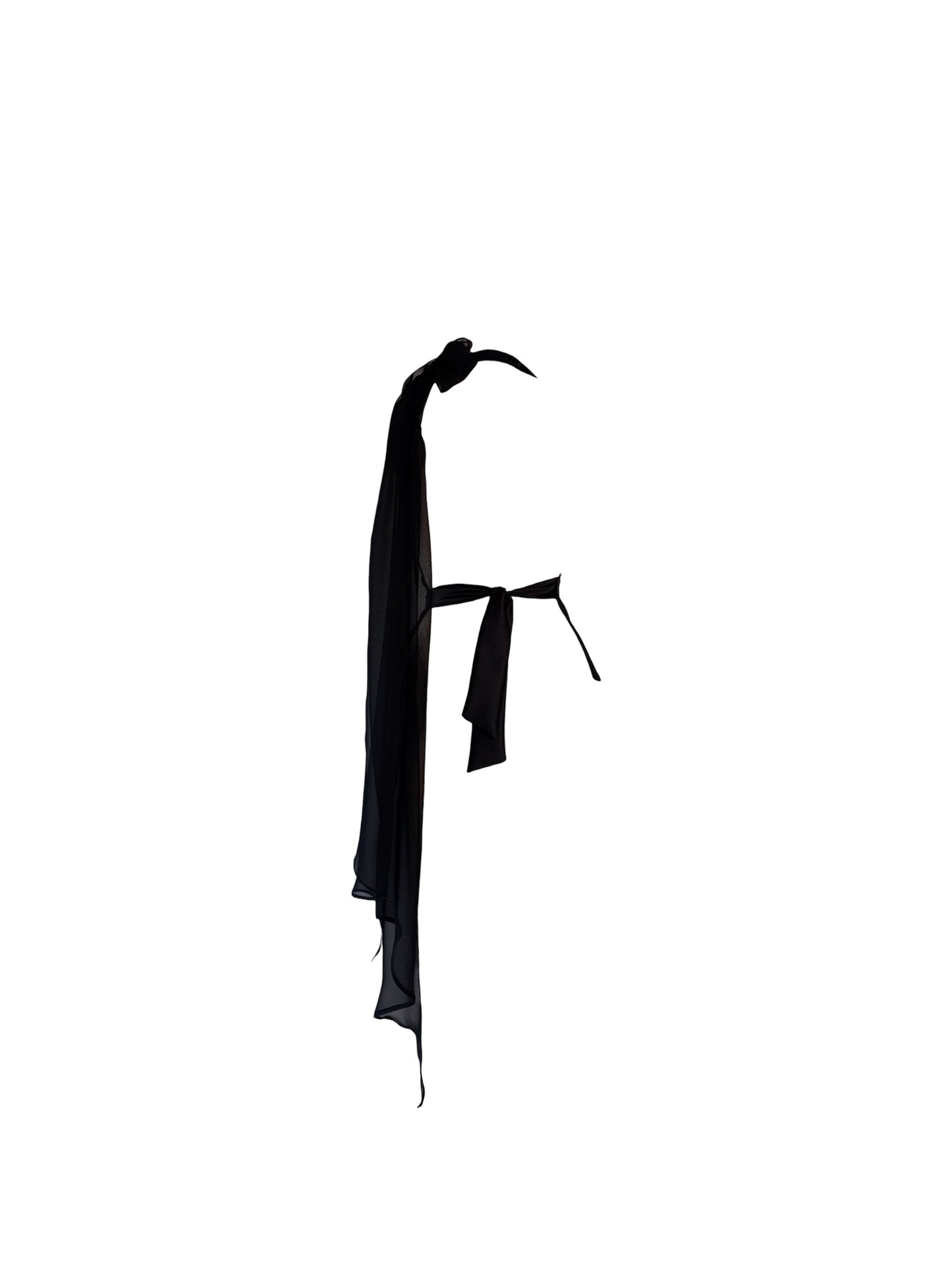Black Silk Halter Blouse with Chiffon Drape