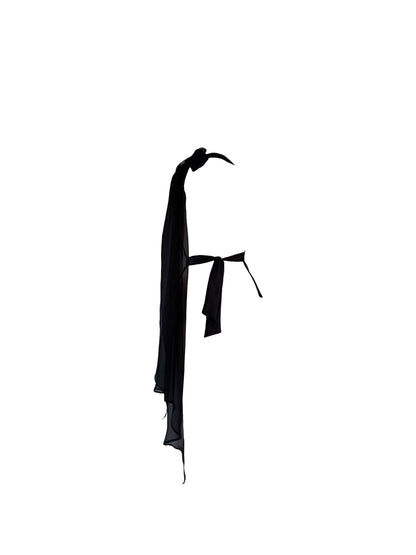 Black Silk Halter Blouse with Chiffon Drape