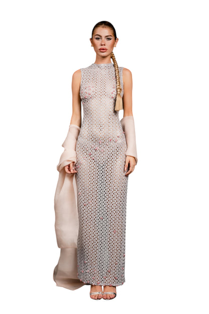 Rose Quartz Crochet Maxi Dress