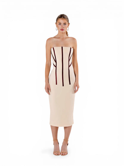 Corsetry Overlay Midi Dress