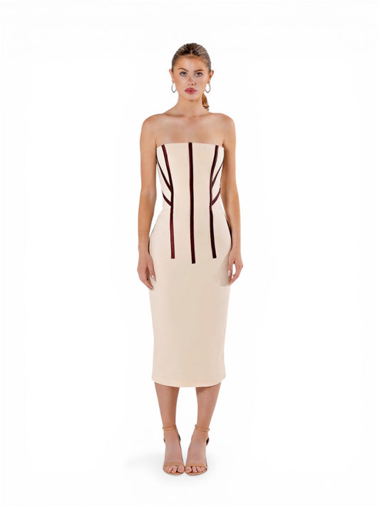 Corsetry Overlay Midi Dress