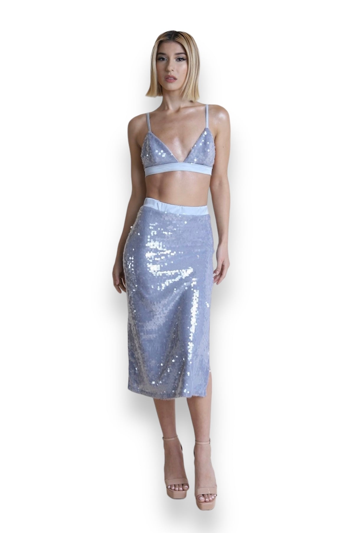 Silk Dusty Blue Sequin Set