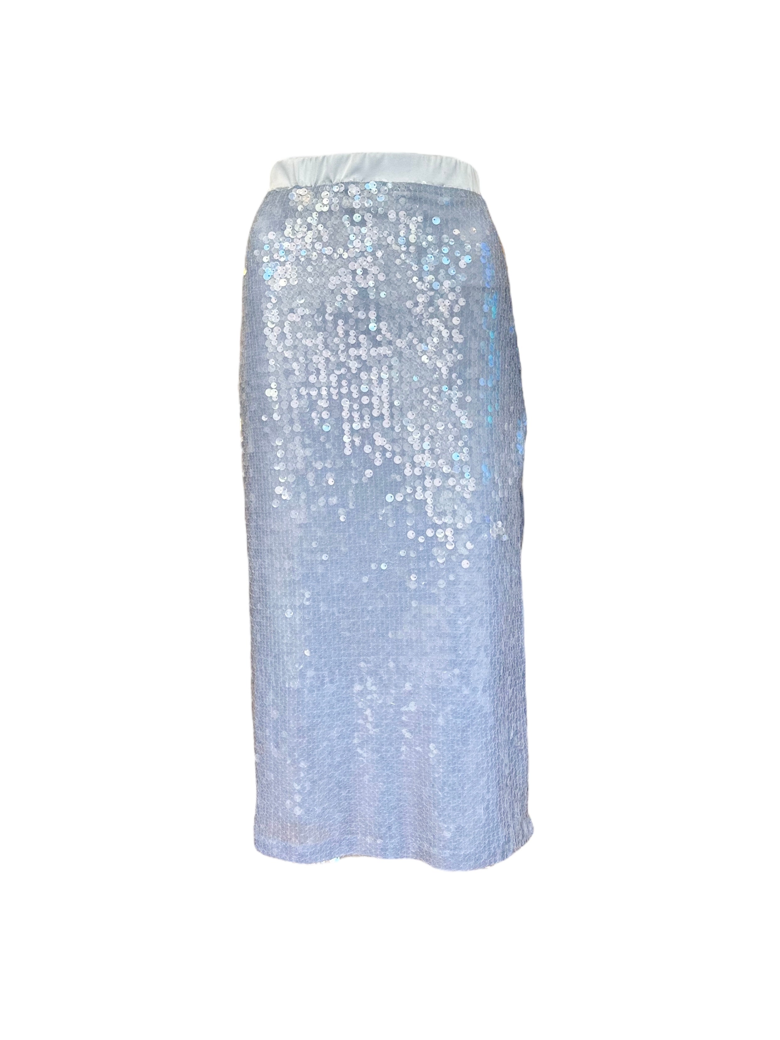 Silk Dusty Blue Sequin Midi Skirt S Ships in 5 10 Business Days