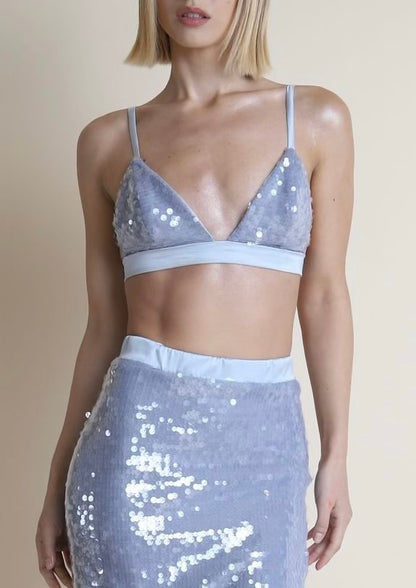 Silk Dusty Blue Sequin Bralette