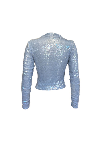 Dusty Blue Sequin Mock neck long sleeve