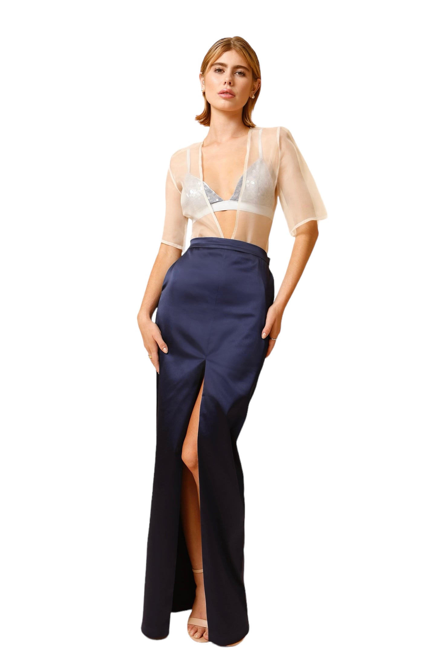 Navy Front Slit Skirt Runway Look